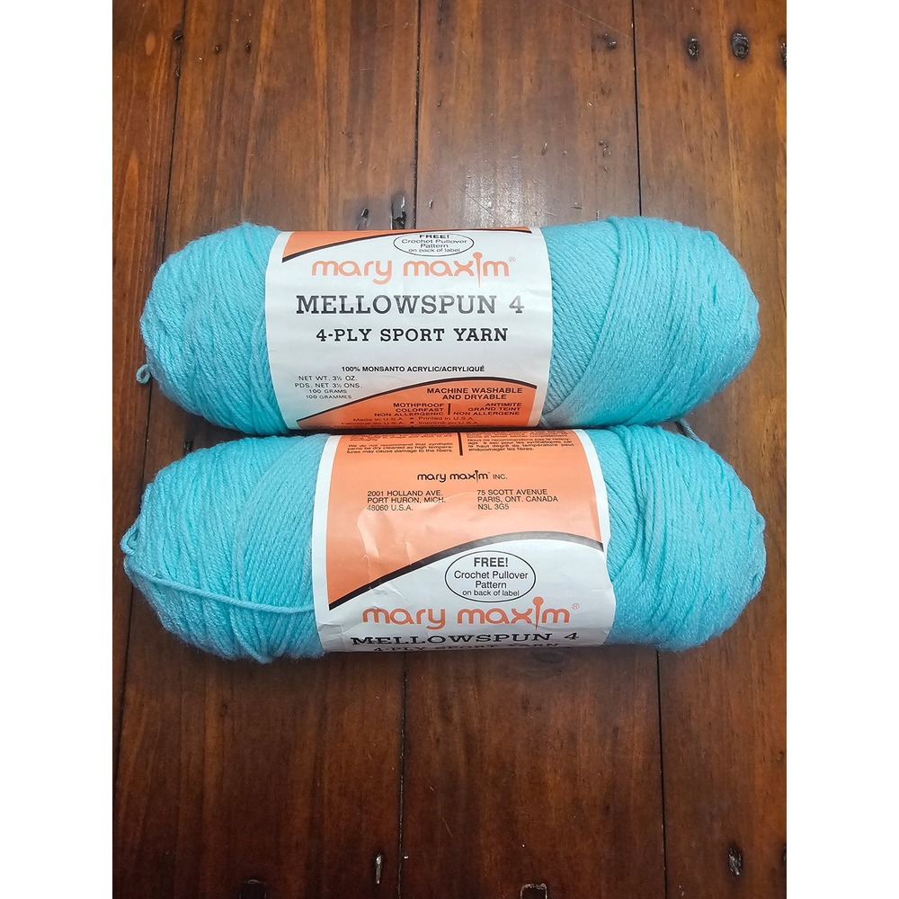 Mary Maxim Mellowspun 4-Ply Sport Yarn Turquoise Blue 100% Acrylic 2 Skeins Lot
